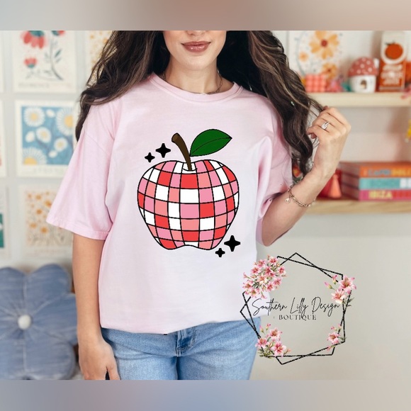 Teacher Apple Disco Ball Comfort Colors T-Shirt - Picture 1 of 1